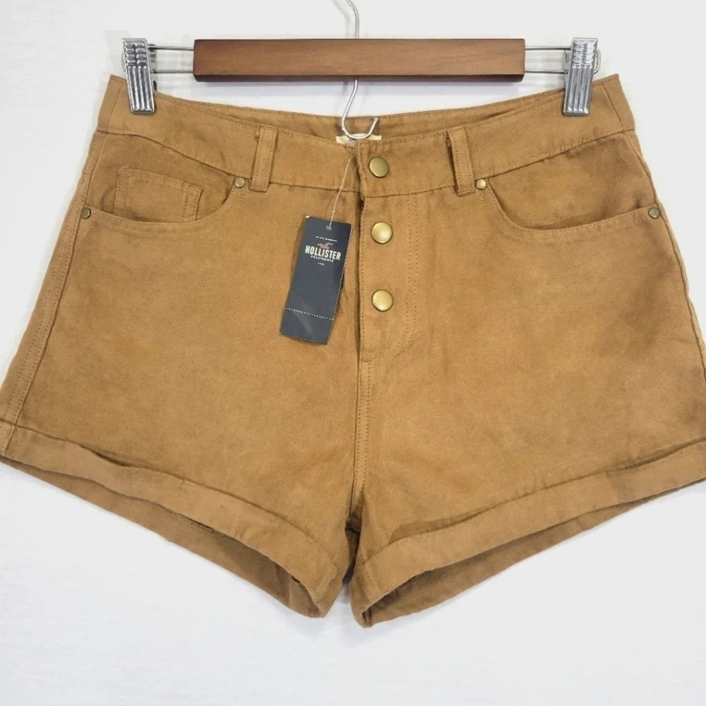 New Hollister Brown Faux Suede Button Fly Shorts Size 3 Junior